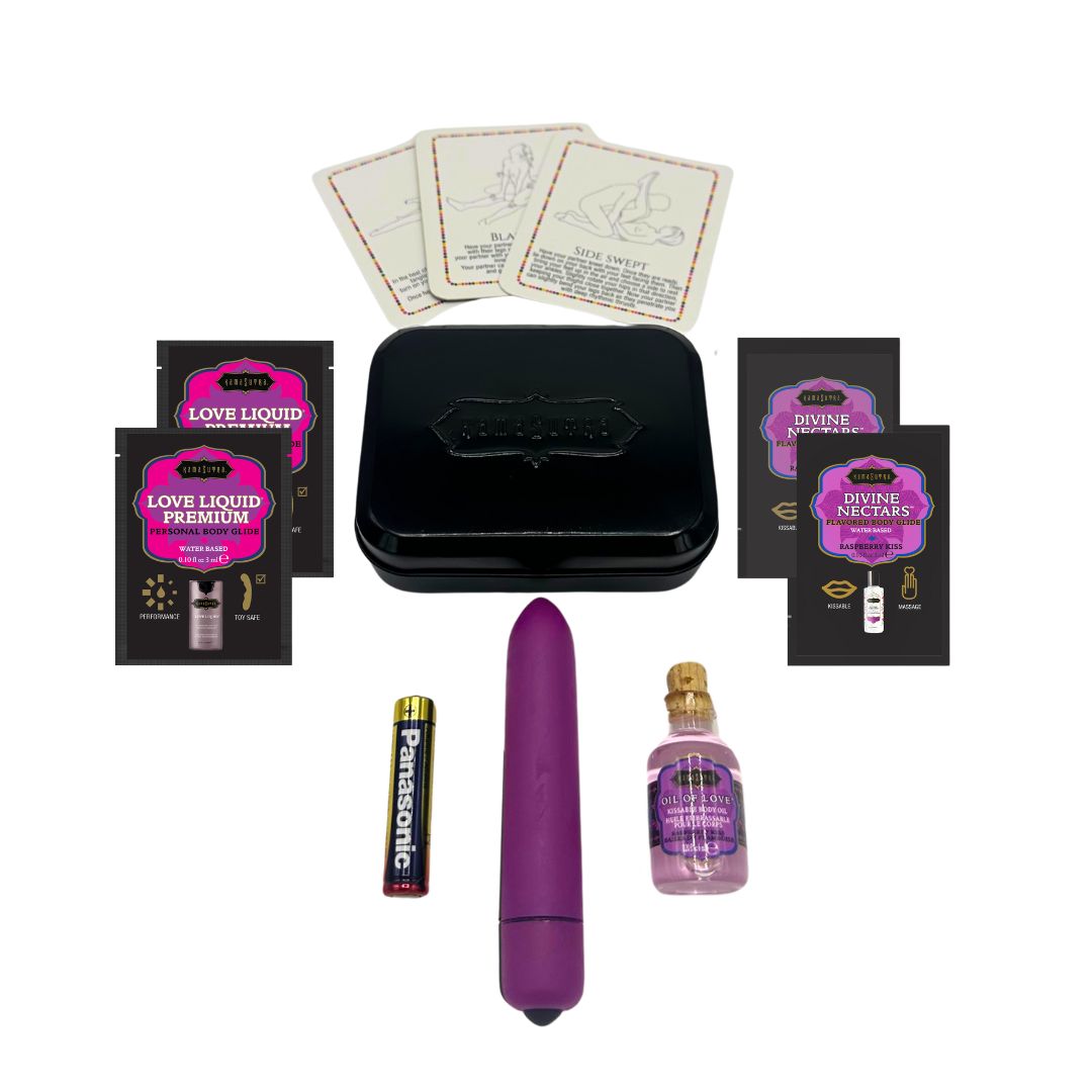 WEEKENDER KIT VIBE Raspberry Dreams Includes: Oil of Love, Reusable 10 speed mini vibe, Massage Oil, Love Liquid and Erotic Playcards