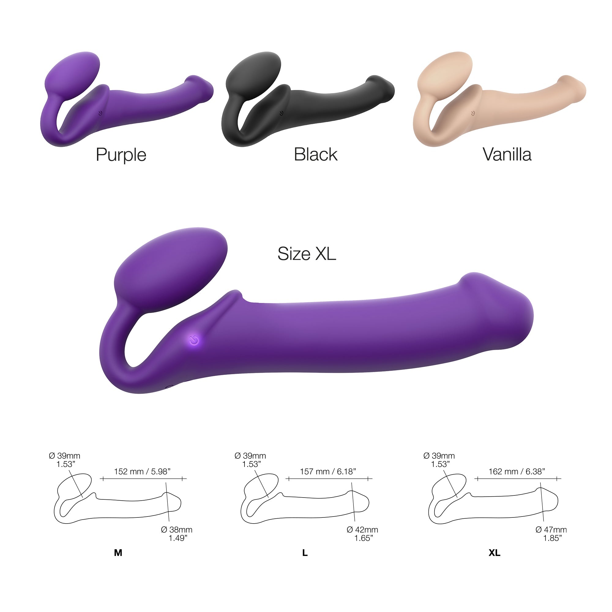 VIBRATING BENDABLE STRAP-ON - XL - PURPLE