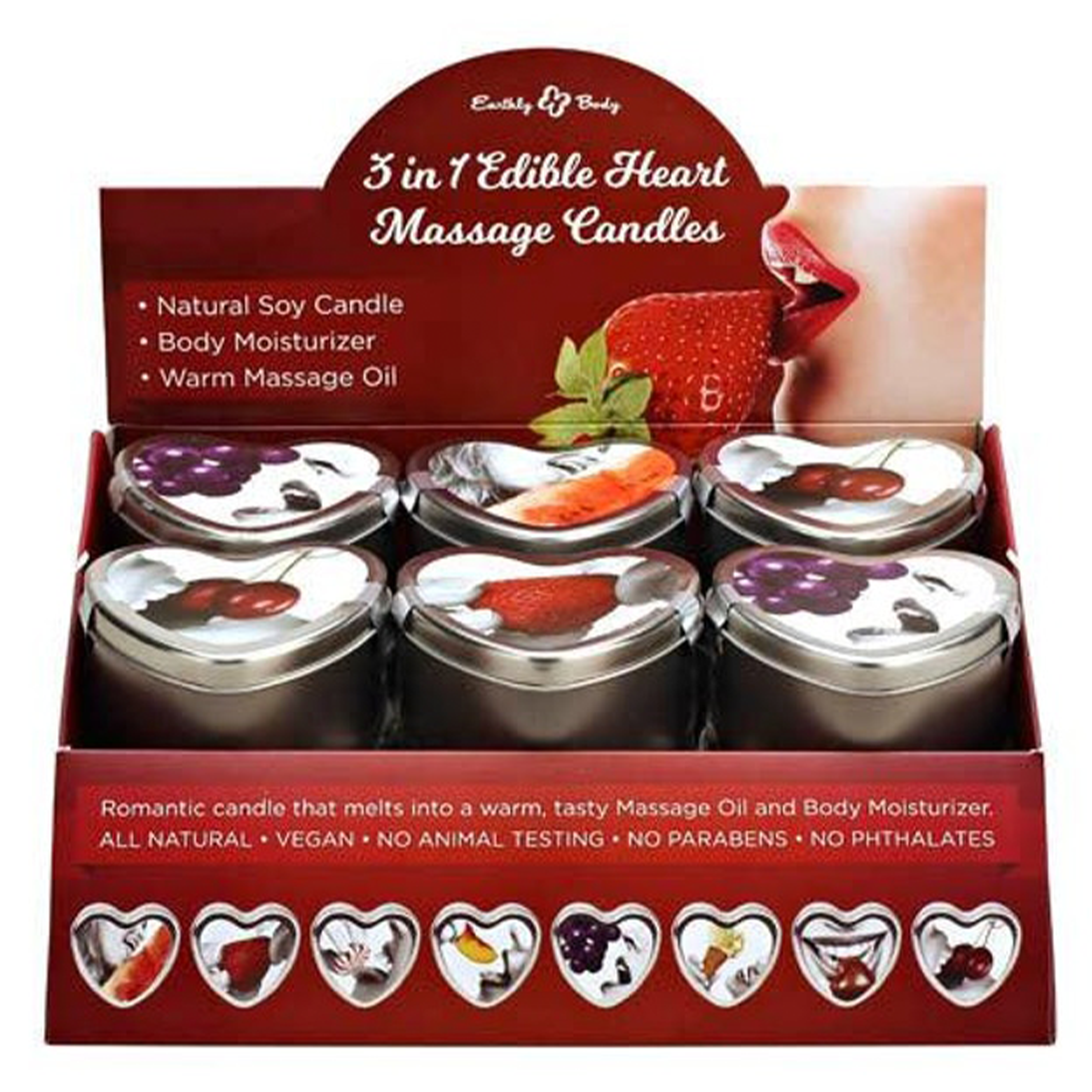 Edible Candle Display & Tester Pre-Pack  Cherry, Watermelon, Strawberry, and Grape + Strawberry 12 p